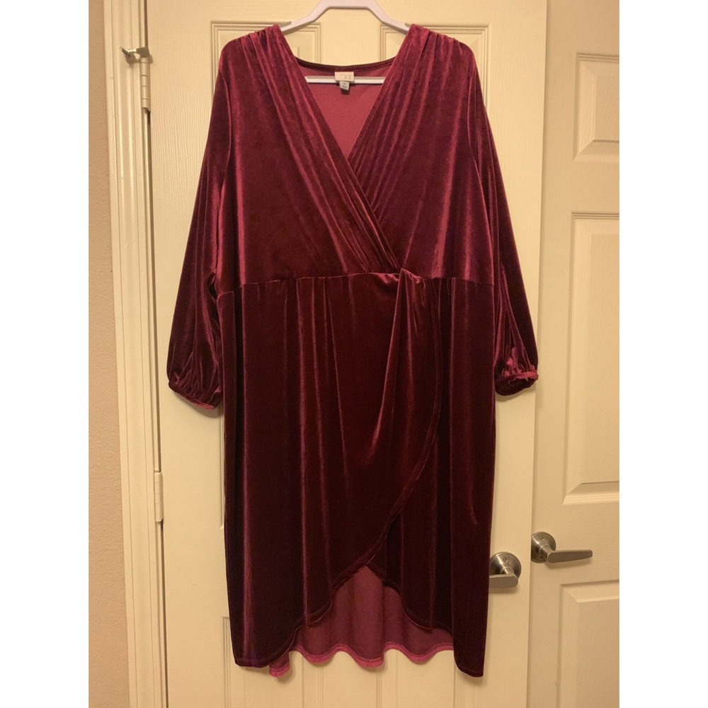A New Day Maroon Faux Wrap Dress